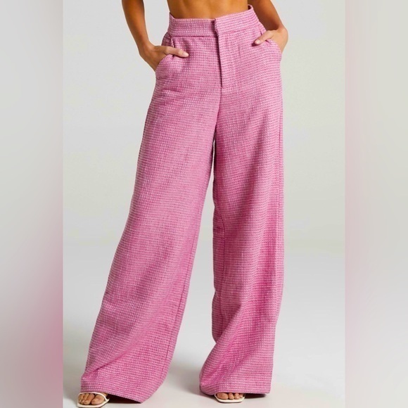 Showpo. Pants - 🅽🅴🆆 𝐒𝐡𝐨𝐰𝐩𝐨. Adelaide Wide Leg Soft Tweed pant in pink, size 10